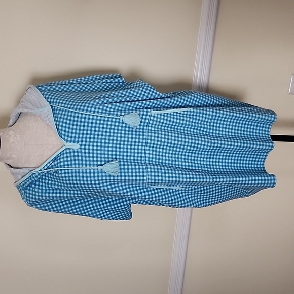 LANDS END Terry V-neck Short Sleeve Hooded Swim Cover-up Dress with Pocket - Picture 1 of 4